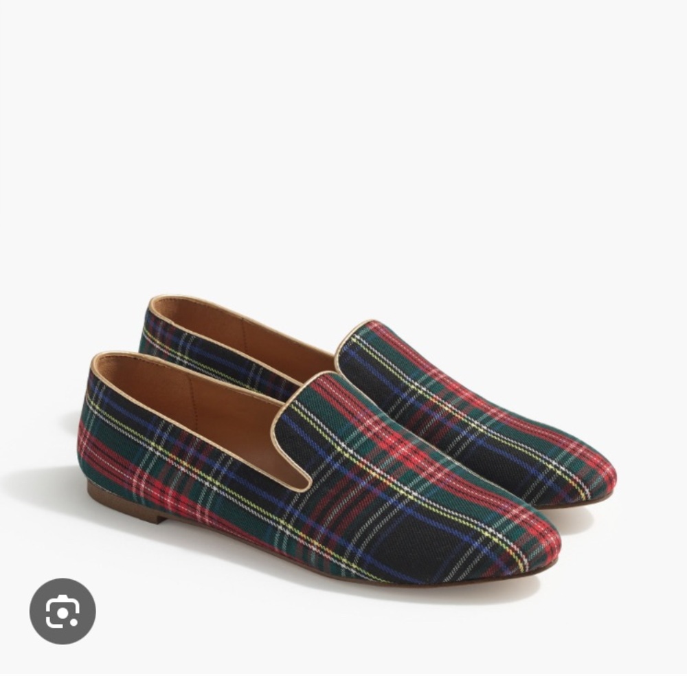 J.crew smoking slippers in Stewart holiday tartan plaid flats loafers sz 8 NWOT